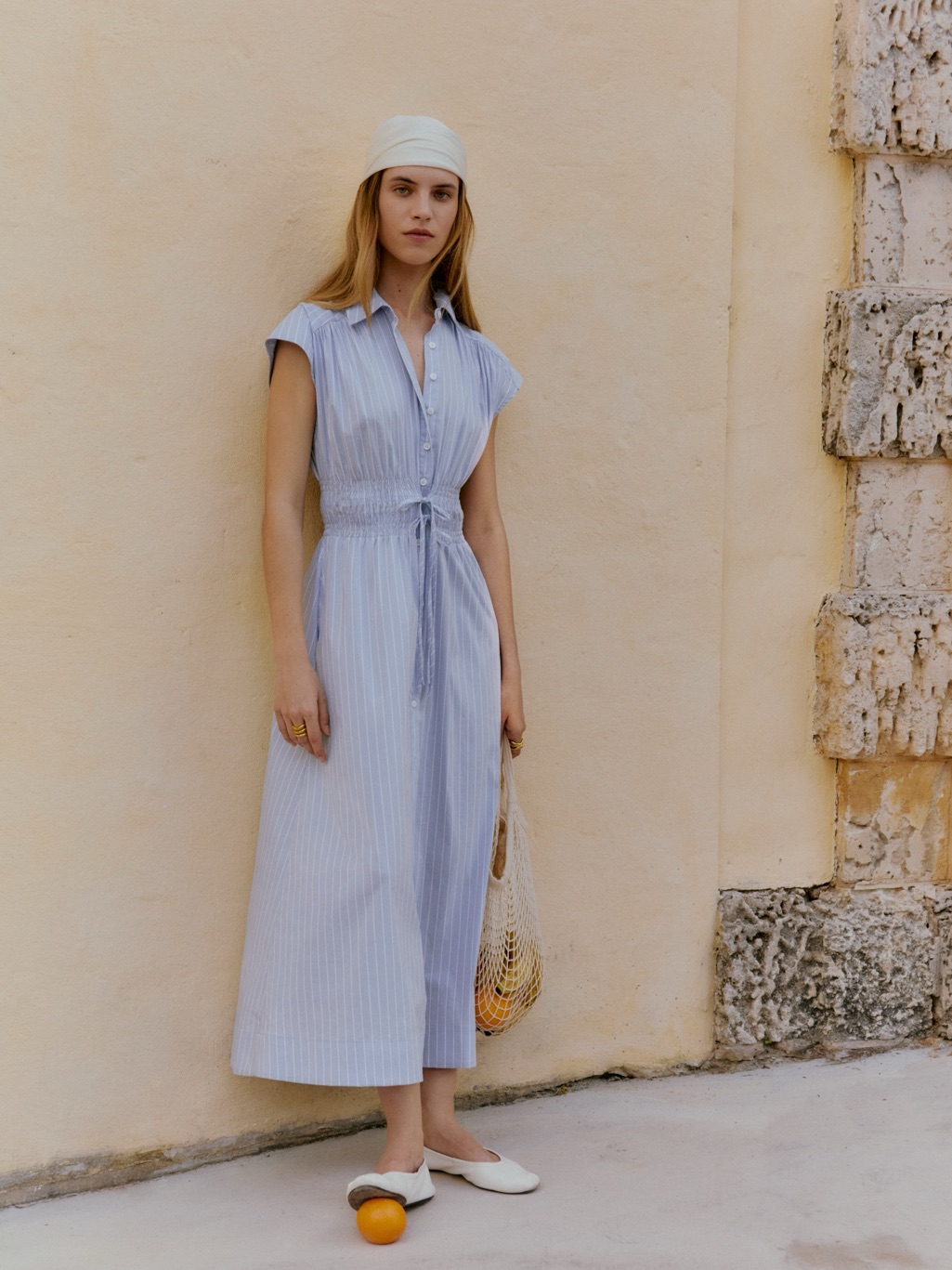 New Striped Cotton Poplin Smocked Dress